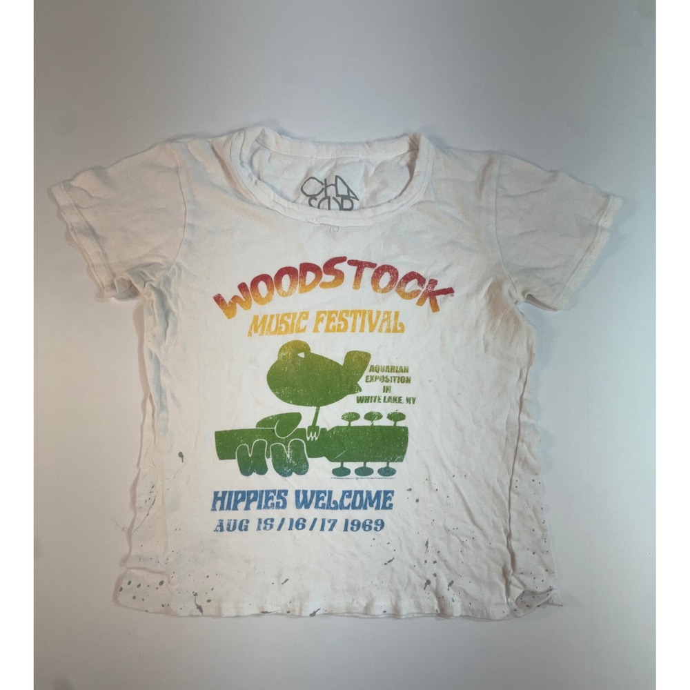 Chaser Woodstock Music Festival Graphic Tee White XS Hippies Welcome T-Shirt